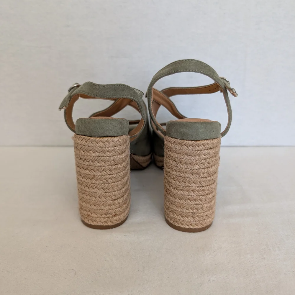 Yellow Box Womens 8.5 Green Espadrille Sandals Peep Toe Vacation Resortwear - Picture 5 of 8